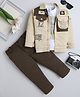 Fourfolds Cotton Blend Woven Heritage 5 Text Printed Tee & Trousers With Full Sleeves Jacket Set - Brown