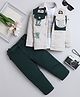 Fourfolds Cotton Blend Woven Heritage 5 Text Printed Tee & Trousers With Full Sleeves Jacket Set - Dark Green
