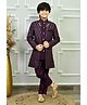 Ahhaaaa Jacquard Woven Full Sleeves Floral Embroidered & Sequins Embellished Sherwani Pant Set - Purple