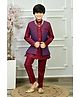 Ahhaaaa Jacquard Woven Full Sleeves Solid Kurta Pyjama With Geometric Printed Nehru Jacket Set - Red
