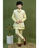 Ahhaaaa Jacquard Woven Full Sleeves Solid Kurta Pyjama With Geometric Printed Nehru Jacket Set - Yellow
