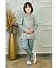 Ahhaaaa Jacquard Woven Full Sleeves Geometric Embroidered & Sequins Embellished Sherwani Pant Set - Turquoise Blue