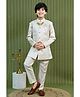 Ahhaaaa Jacquard Woven Full Sleeves Geometric Zari Embroidered Sherwani Pant Set - Cream