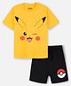 Nap Chief Pure Cotton Knit Pokemon Featuring Half Sleeves Pikachu Printed Tee & Shorts Set - Yellow