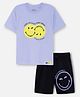 Nap Chief Pure Cotton Knit Half Sleeves Smiley Printed Tee & Shorts Set - Lavender