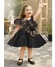 Lagorii Satin Woven Half Puff Sleeves Floral Applique Detailed Sequin Embellished  Dress - Black