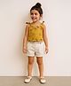 Lagorii Cotton Blend Woven Sleeveless Abstract Printed Top & Shorts Set - Mustard