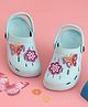 Yellow Bee Floral & Butterfly Applique Detailed Perforated Slingback Clogs - Blue