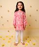 KNITROOT Cotton Blend  Woven Full Sleeves Elephant & Ethnic Printed Kurti With Pants Set - Red & White