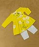 KNITROOT Cotton Blend Woven Full Sleeves Floral Printed Gota Lace Embellished Kurti With Pants Set - Yellow