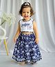 KNITROOT Cotton Blend Woven Sleeveless Rajkumari Text & Floral Printed Lehenga Choli Set - Blue & White