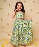 KNITROOT Cotton Blend Woven Sleeveless Bird & Fruits Printed Lehenga Choli Set - Light Green
