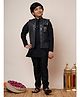 BT DEZINES Cotton Silk Woven Full Sleeves Solid Kurta Pyjama Set With Damask Zari Embroidered Jacket Set - Black