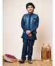 BT DEZINES Cotton Silk Woven Full Sleeves Solid Kurta Pyjama Set With Damask Zari Embroidered Jacket Set - Royal Blue