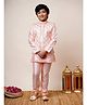 BT DEZINES Cotton Silk Woven Full Sleeves Solid Kurta Pyjama Set With Damask Zari Embroidered Jacket Set - Light Pink