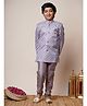 BT DEZINES Jacquard Woven Full Sleeves Scallop Motifs Embroidered Sherwani & Pant Set - Lilac