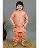 BT DEZINES Cotton Silk Woven Full Sleeves Geometric  Embroidered  Kurta Dhoti Set With Jacket -  Peach