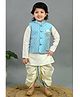 BT DEZINES Cotton Silk Woven Full Sleeves Geometric  Motifs Embroidered Kurta  Dhoti Set With Jacket - Sky Blue & White