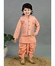 BT DEZINES Cotton Silk Woven Full Sleeves Geometric  Motifs Embroidered Kurta  Dhoti Set With Jacket - Peach