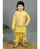 BT DEZINES Cotton Silk Woven Full Sleeves Geometric  Motifs Embroidered Kurta  Dhoti Set With Jacket -  Yellow