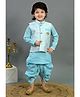 BT DEZINES Cotton Silk Woven Full Sleeves Geometric Floral Motifs Embroidered Kurta Dhoti Set With Jacket  - Aqua Blue