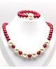 Pihoo Beaded & Pearl Embellished Jewellery Set - Maroon
