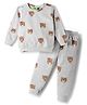 Tiara Fleece Knit Full Sleeves Teddy Bear Face Printed Winter Sweatshirt With Coordinating Joggers Set - Grey