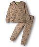 Tiara Fleece Knit Full Sleeves Baby Elephant Printed Winter Sweatshirt With Coordinating Joggers Set - Brown