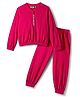 Tiara Waffle Knit Full Sleeves Ribbed & Butterfly Tassel Zipper Detailed Winter Sweatshirt With Joggers Set - Dark Pink