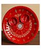 Enorme 8 Inch Traditional Heart Design Hand-Painted Red Pooja Thali With 2 Kumkum & Akshat Containers, Decorative Puja Plate For Festivals & Rituals