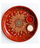 Enorme 11 Inches Handcrafted Red Pooja Thali with Floral Design & 2 Kumkum Bowls  Decorative Plate for Festivals & Rituals