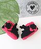 Woonie Woven Floral Designed Handmade Booties -  Black & Pink