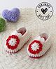 Woonie Floral Applique Detailed Handmade Crochet Slip On Booties - Cream