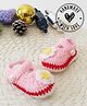 Woonie Floral Applique Detailed Handmade Crochet Booties - Pink