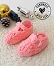 Woonie Textured Button Closure Handmade Crochet Booties - Peach