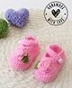 Woonie Floral Applique Detailed Handmade Booties - Pink