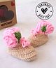 Woonie Woven Floral Applique Detailed Handmade Booties - Beige