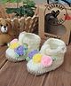 Woonie Woven Floral Applique Detailed Handmade Booties - Cream