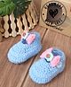 Woonie Woven Bow Applique Detailed Handmade Booties - Sky Blue