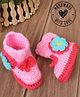 Woonie Woven Floral Applique Detailed Handmade Booties - Pink