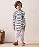 MoMaa Cotton Woven Full Sleeves Leaves Printed Dhoti Kurta Set - White