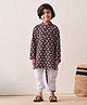 MoMaa Cotton Woven Full Sleeves Ikkat & Floral Printed Dhoti Kurta Set - Black