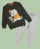 Kiddopanti Fleece Knit Full Sleeves Captain Cool Text Printed Light Winter Sweatshirt With Track Pants Set - Military Green & Grey Melange