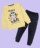Kiddopanti Fleece Knit Full Sleeves Blast Off Buddy Text Printed Light Winter Sweatshirt & Track Pants Set - Yellow & Black