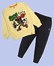 Kiddopanti Fleece Knit Full Sleeves Space Theme & Graphiti Art Printed Light Winter Sweatshirt With Track Pants Set - Yellow& Black