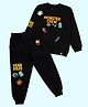 Kiddopanti Fleece Knit Halloween Theme Full Sleeves Pumpkin Ghost & Witch  Printed Light Winter Sweatshirt With Track Pants Set - Black