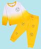 Kiddopanti Cotton Knit Full Sleeves Smiley Printed & Ombre Tee With Joggers Set - Yellow & White