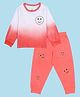 Kiddopanti Cotton Knit Full Sleeves Smiley Printed & Ombre Tee With Joggers Set - Pink & Coral