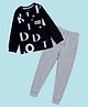 Kiddopanti Cotton Knit Full Sleeves Alphabets Printed Tee With Track Pant Set - Black & Grey Melange