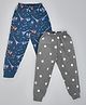 Hrit Pack Of 2 Cotton Knit Stars Printed Lounge Pants - Blue & Grey